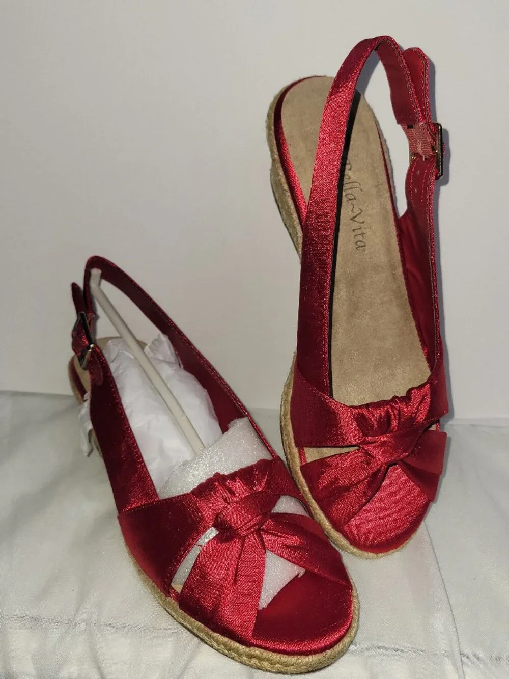 Elegant Bella Vita Red Silk Fabric Espadrille- Size 7M